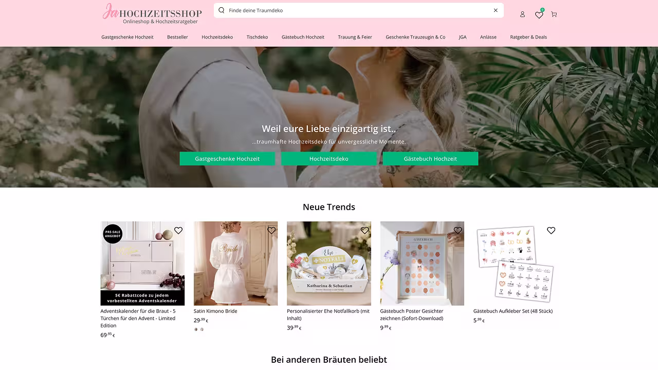 Ja Hochzeitsshop — Shopify Projekt