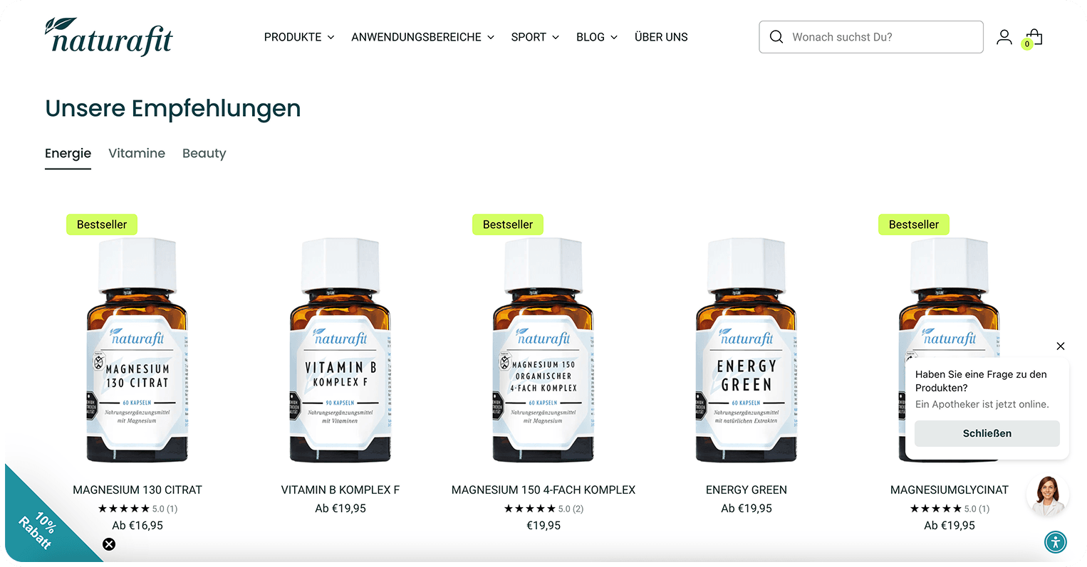 Naturafit Kategorieseite nach dem Redesign